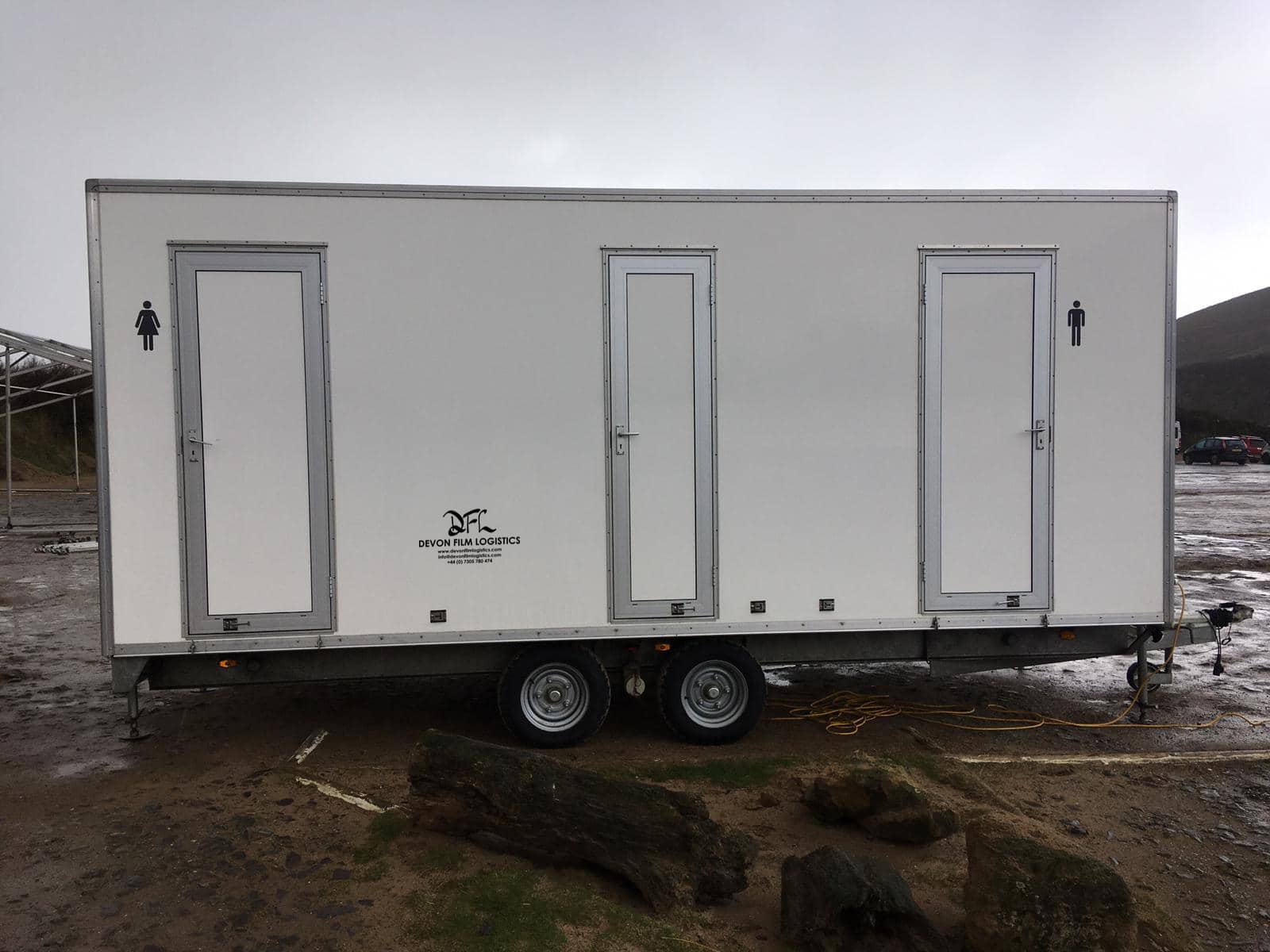 DFL mobile toilet trailer at a temporary site
