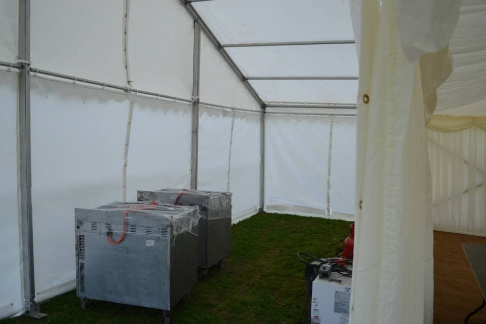 Interior of an installed clearspan marquee with equipment inside