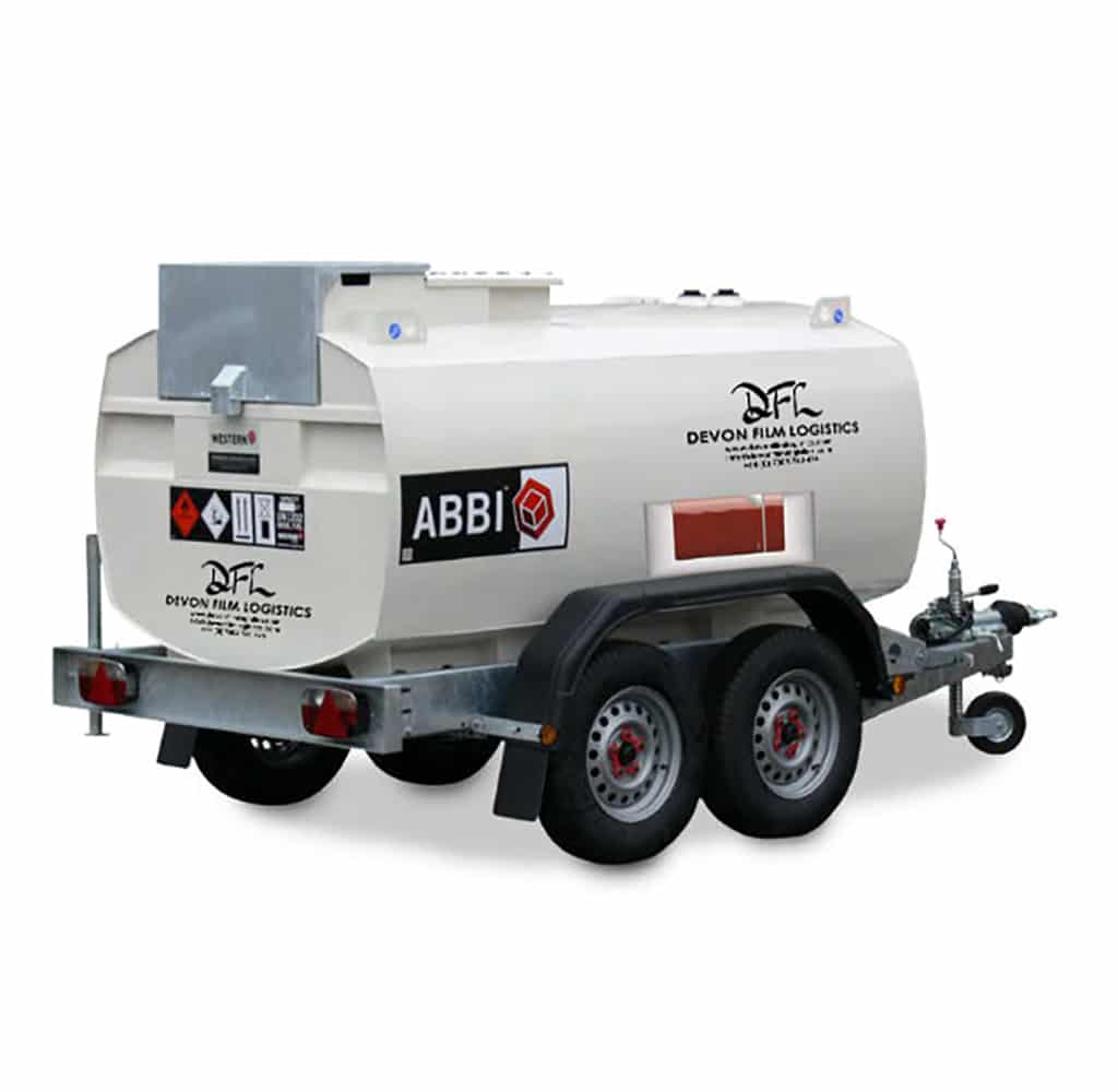 White DFL-branded towable fuel bowser